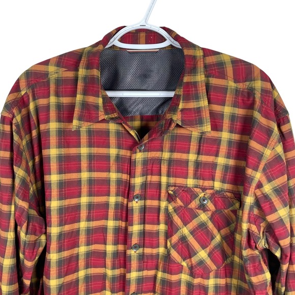Royal Robbins Outdoor Hiking Shirt Mens 2XL Red Yellow Plaid Nylon Quick Dry - Picture 1 of 5